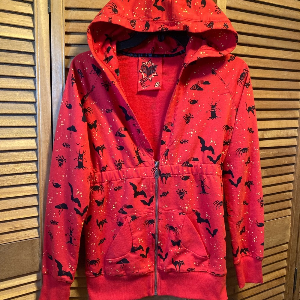 Vintage by TamNoon Orange Hoodie with Spiders, Bats & Other Graphics Designs